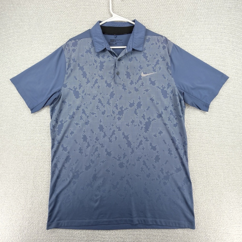 Nike Golf‎ Polo Shirt Mens Large Blue Camo Geometric Dri-Fit Stretch Performance